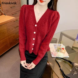 Solid Cardigan Women Autumn Temperament Daily Graceful French Style Pearls Button Design Aesthetic Tender Ladies Clothes New