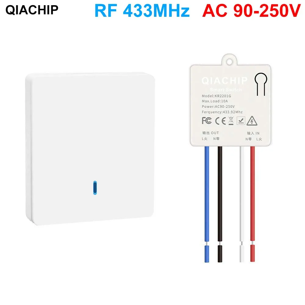 

433Mhz Remote Control Switch AC 90V 110V 220V 1Gang Wall Panel Transmitter RF Wireless Receiver Relay For Ceiling Light Lamp