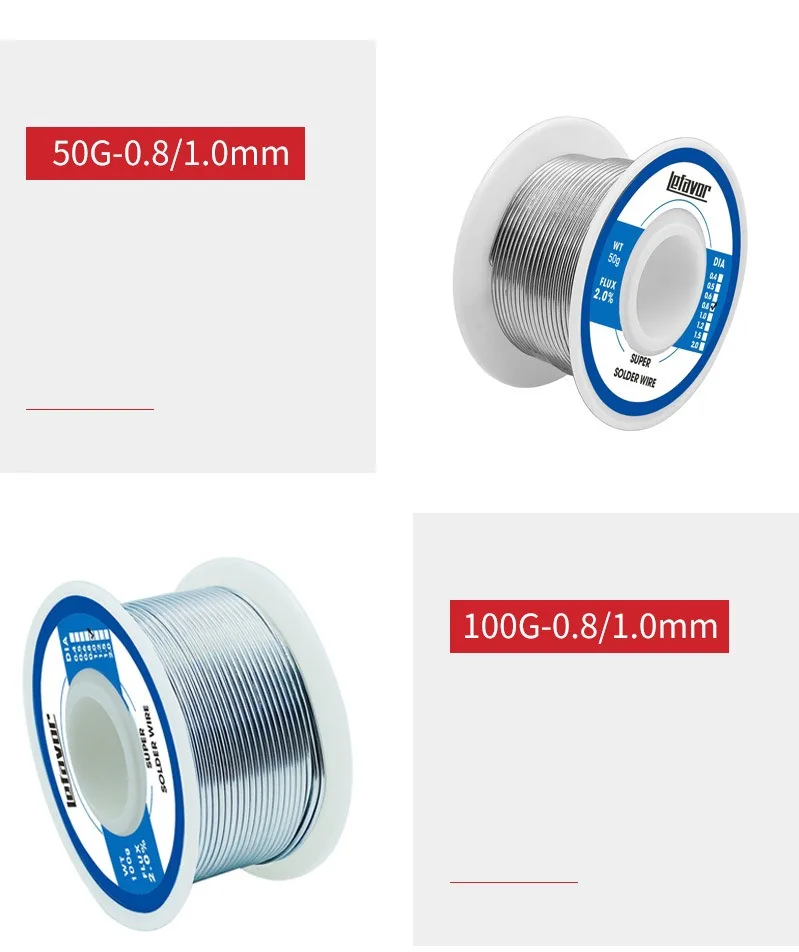 50 جرام/100 جرام سلك لحام ذو جودة عالية 0.8mm1.0mm مع الصنوبري عالية النقاء درجة حرارة منخفضة لحام 1.0 سلك القصدير المنزلي