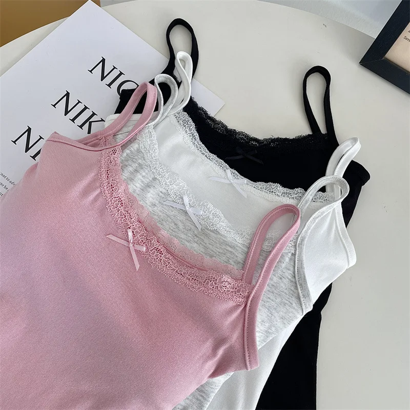 1pcs Girls Cute Padded Bra Tank Top Women Lace Casual Strap Top Vest Female Camisole With Removable Built In Bra Clothing