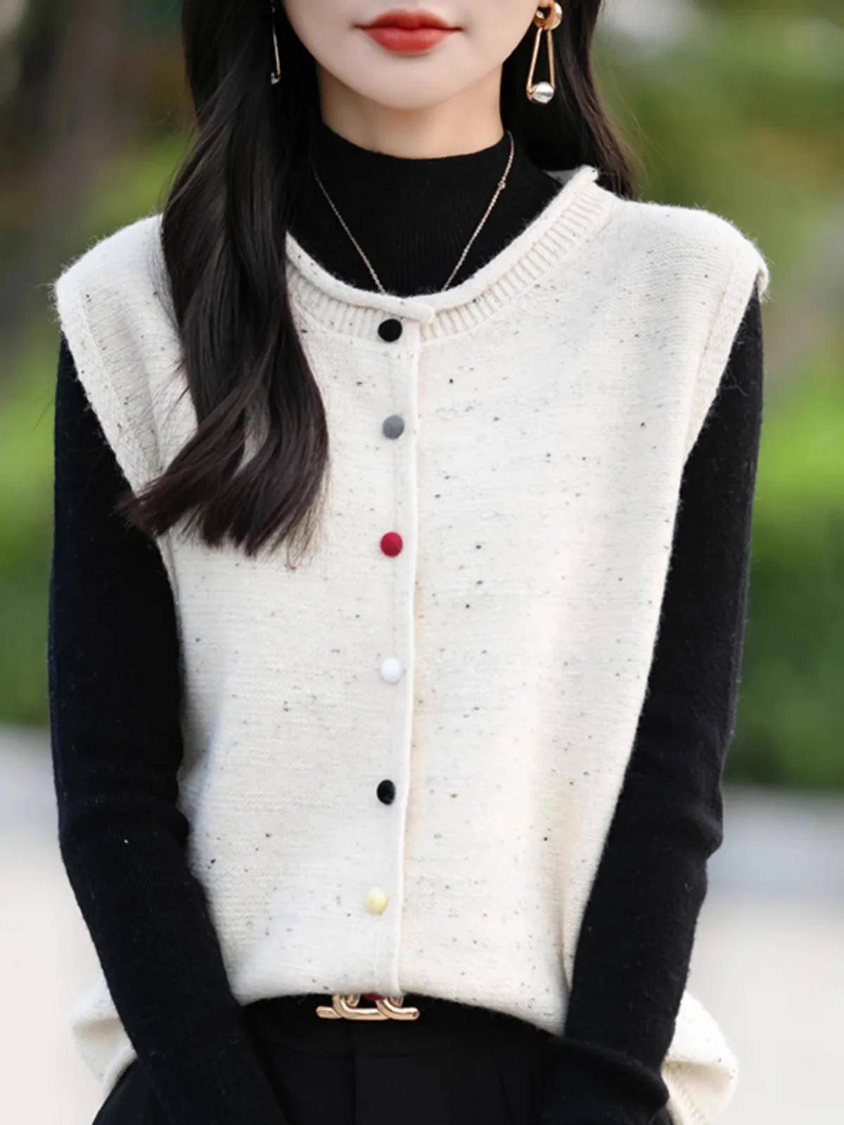 

Женский вязаный свитер, жилет, новинка 2024, осенний открытый кардиган, свитер, верхняя одежда, круглый, стандартная длина, другой материал