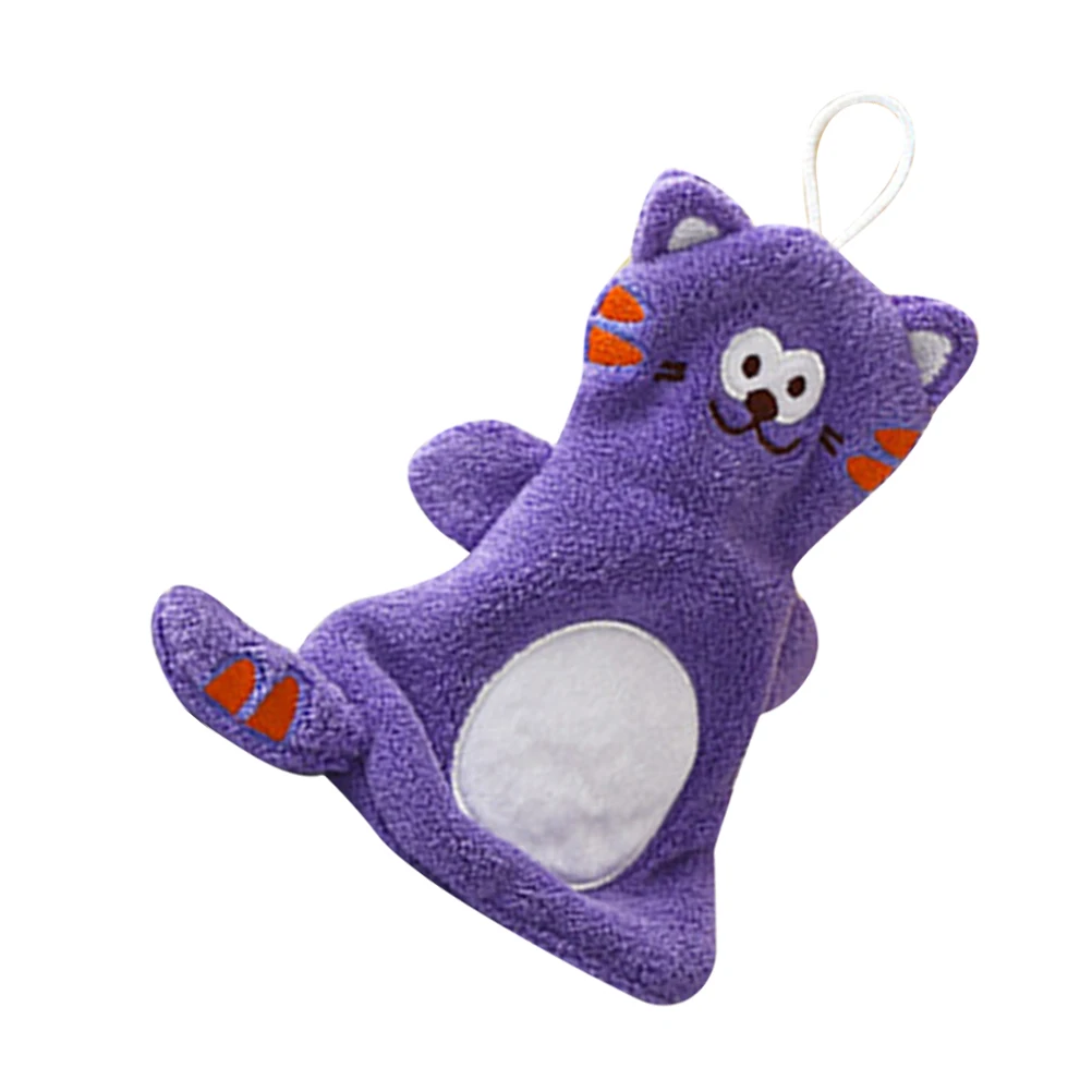 

Coral Fleece H Towel 29x21cm Purple Hanging Kitchen Bathroom Cartoon Cat Design Quick Dry Absorbent Washable Soft