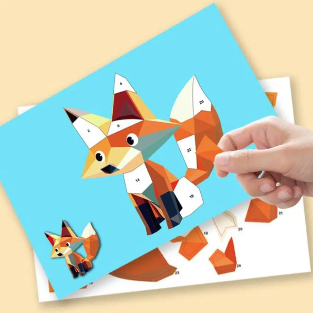 Libros de pegatinas geométricas 3D de papel, juguetes educativos Montessori, Kit de Material de pasta DIY, libro de pegatinas de animales hecho a mano de dibujos animados