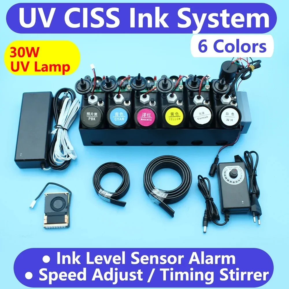 Sistem Tangki Tinta Pernis UV CISS Printer untuk UV DTF Memodifikasi Lampu Pengawetan Tinta Ultraviolet Alarm Sensor Tingkat Tinta Penyesuaian Kecepatan Pengatur Waktu