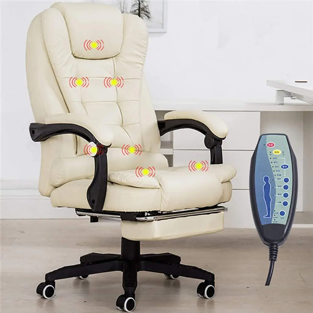 #*High Back PU Leather Executive Massage Office Chair with Vibration, Swivel Recliner with Footrest for Home and Business
