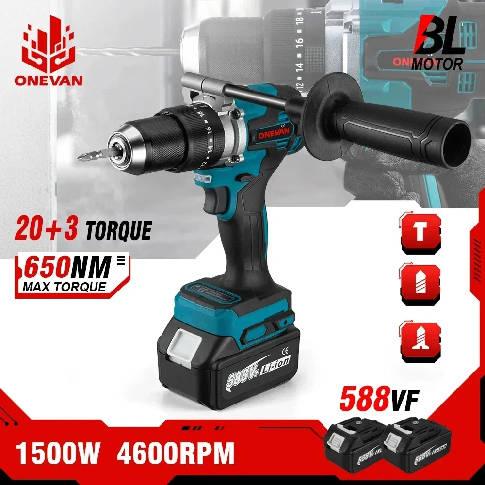 650Nm 13MM Chuck Brushless Electric Impact Drill Cordless Screwdriver Lithium Batter Ice Breaker Digging For Makita 18v Battery