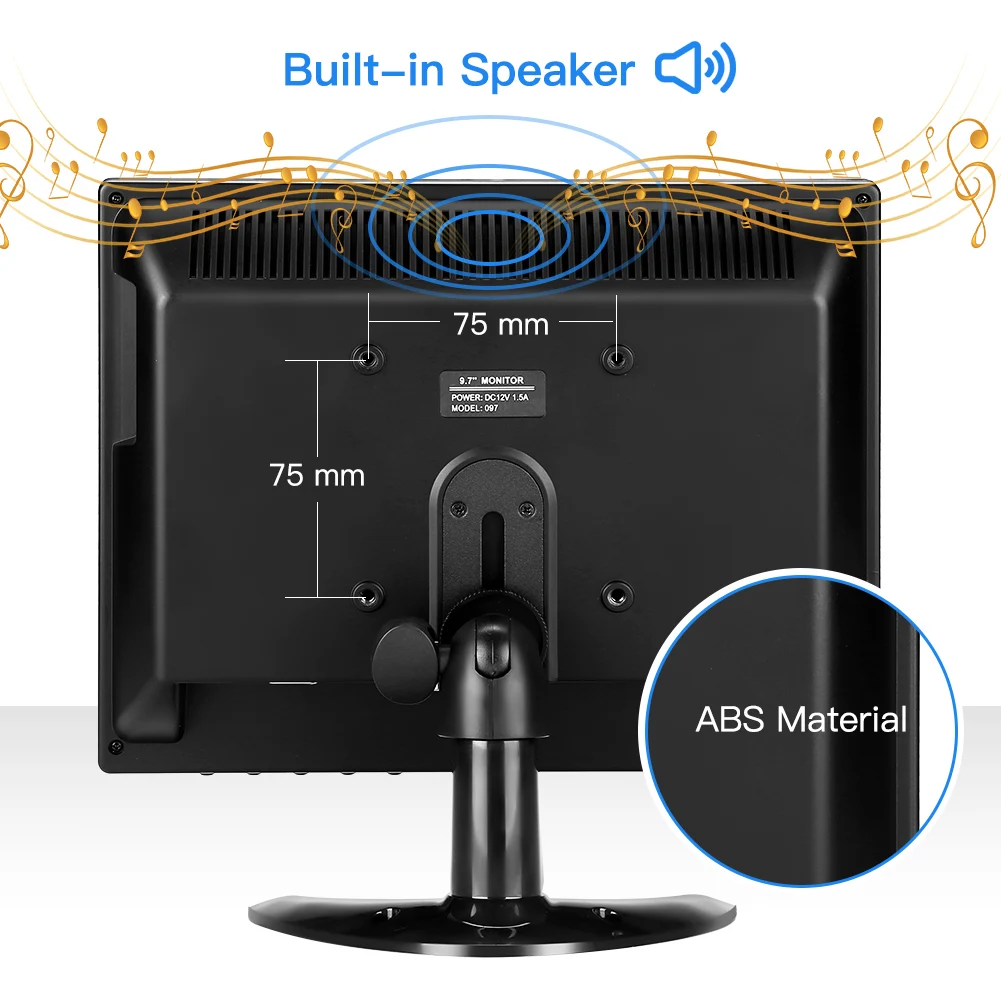 Eyoyo EM10O 10 Inch Computer Monitor 1024x768 60Hz Small External Monitor For PC/CCTV System/TV-Box, With HDMI/VGA/AV/BNC Input