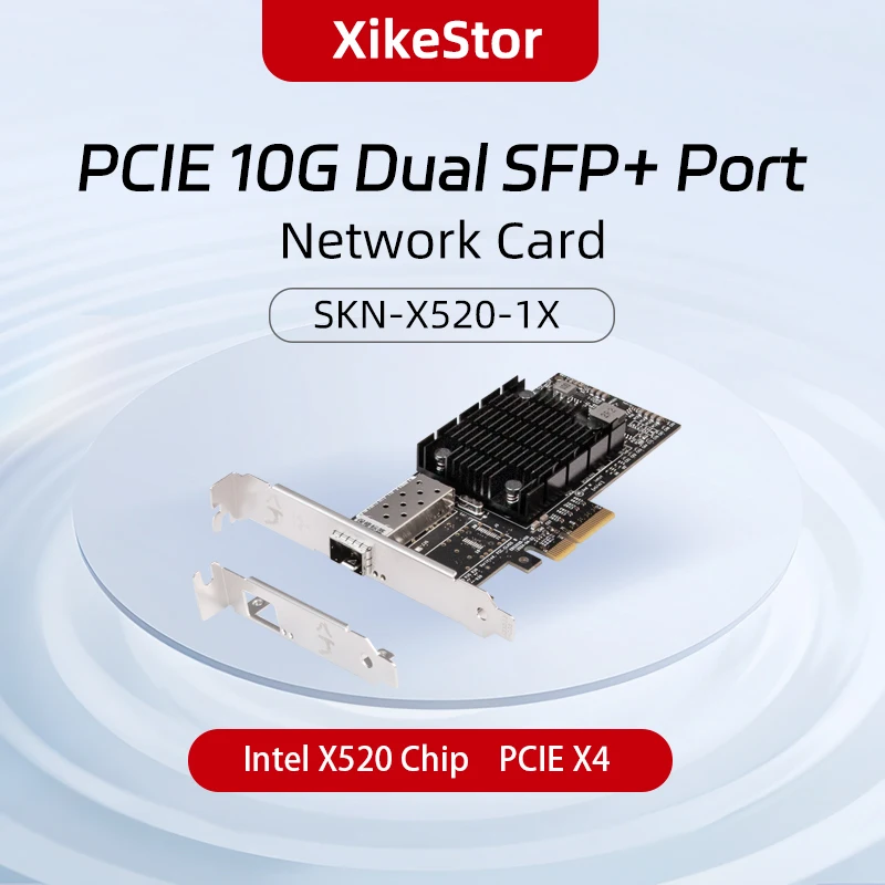 XikeStor PCIE*4 10G SPF+ Fiber Network Card with Intel X520-DA1 chip for Server/AP Support Windows/Linux/MacOS