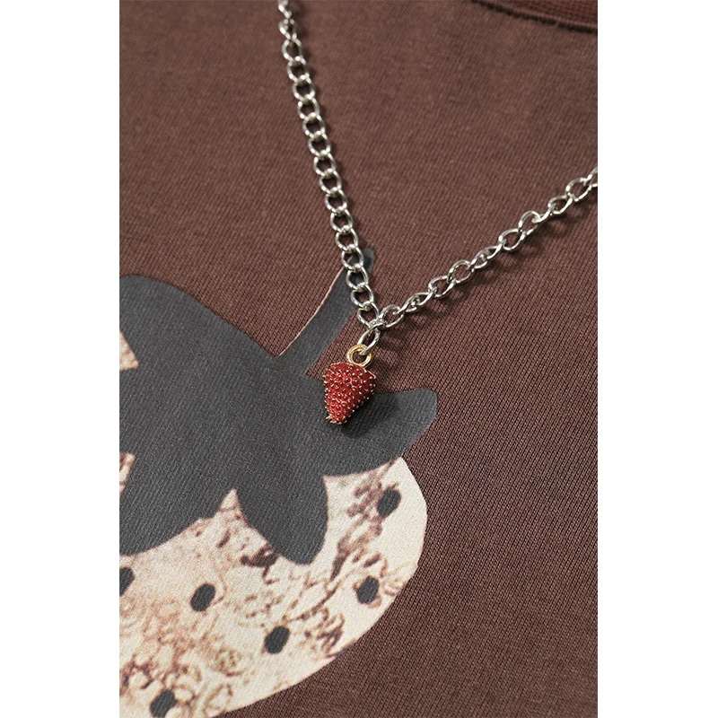 ELFSACK 2025 Autumn New Arrival Y2K Cool Fruit Print Patchwork Fit Full Sleeve T-Shirt For Woman