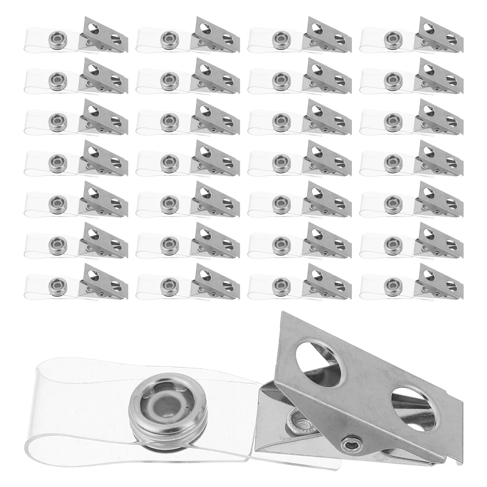 

120Pcs Identification Card Holder Vertical Badge Clips Double Hole Metal Clips Clear Plastic Straps Office School Work Name Tags