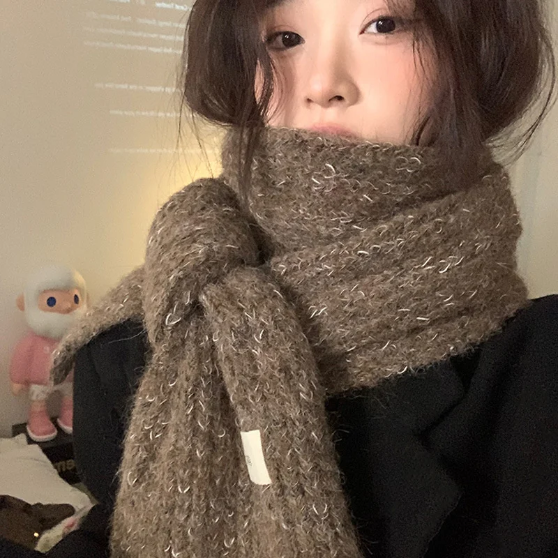 Solid Women\'s Knitted Scarf For Lady Warm Long Scarf For Going Out 2024 Autumn And Winter Scarf bufandas niñas