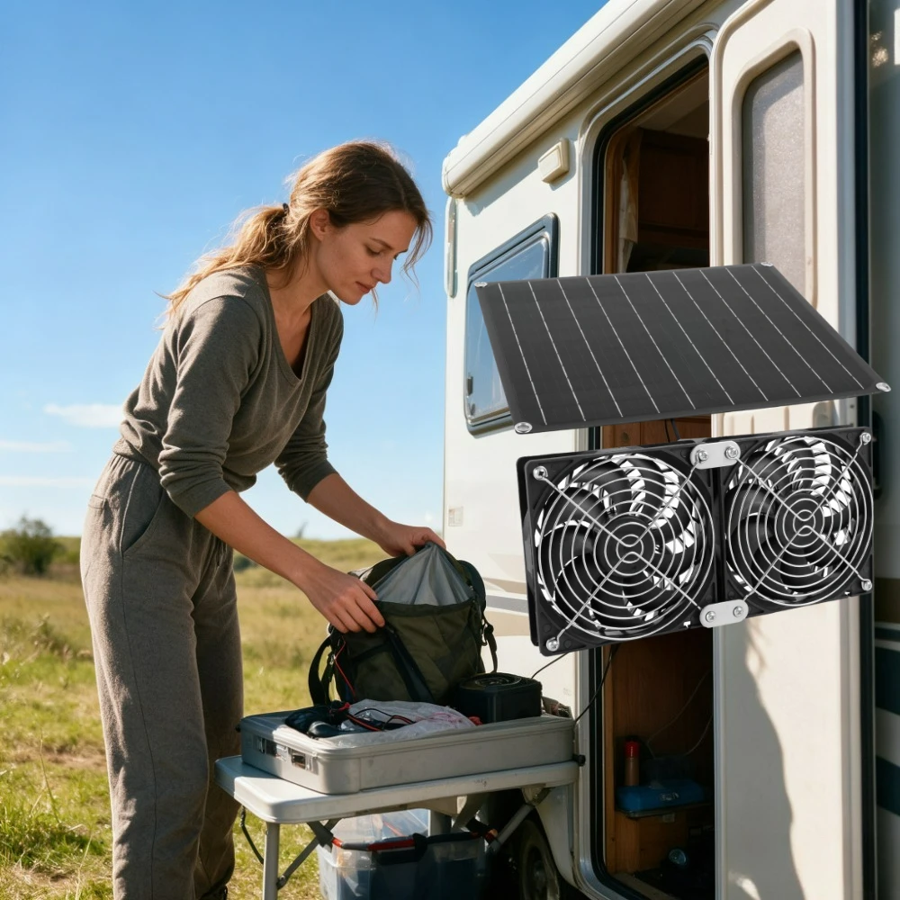 NEW 20W Solar Dual Cooling Fan Kit Solar Panel Powered Low Noise Big Air Volume Exhaust Vent Fan for Chicken Coop Dog Kennel