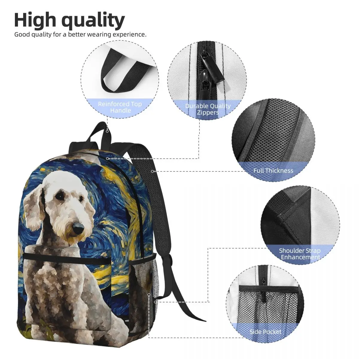 Bedlington Terrier Night Backpack Student BookBag Children School Bag Laptop Shoulder Bags for Men Women