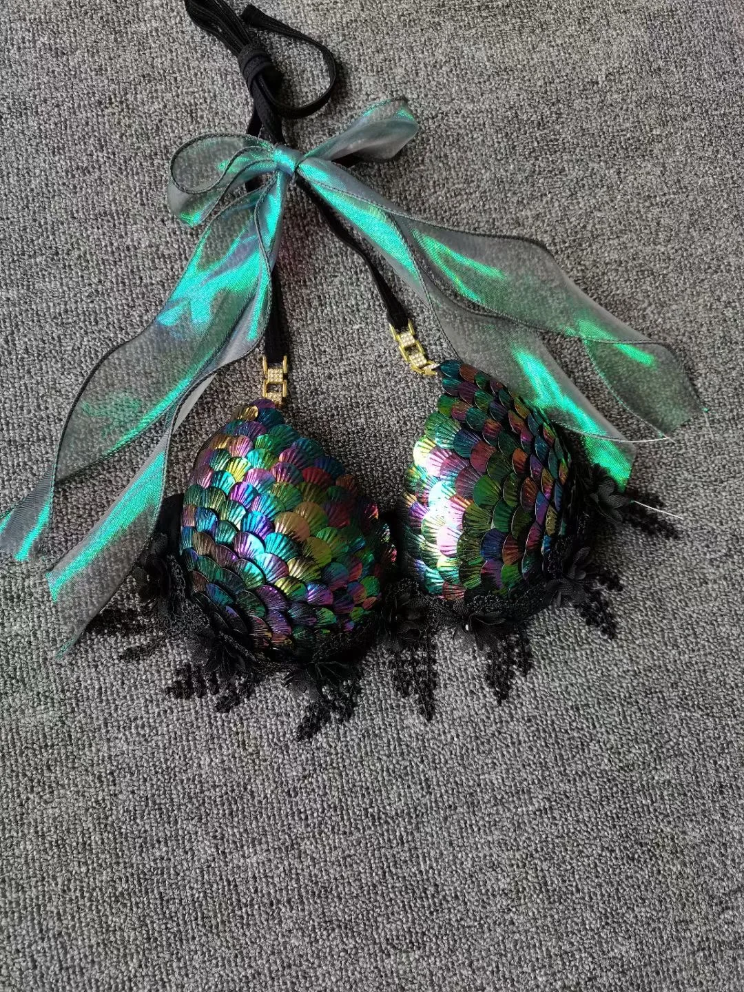Handmade Mermaid Sequin Seashell Bikini Tassel Top Bra Oceanarium Bar Table Performance Dress Fishtail Leather