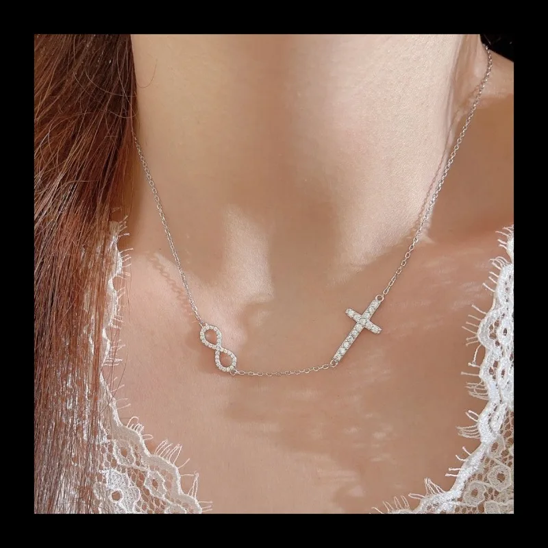 INS جديد الصليب والإنفينيتي رمز قلادة ضوء فاخر قسط S925 الفضة تصميم الرياح سلسلة الترقوة #3