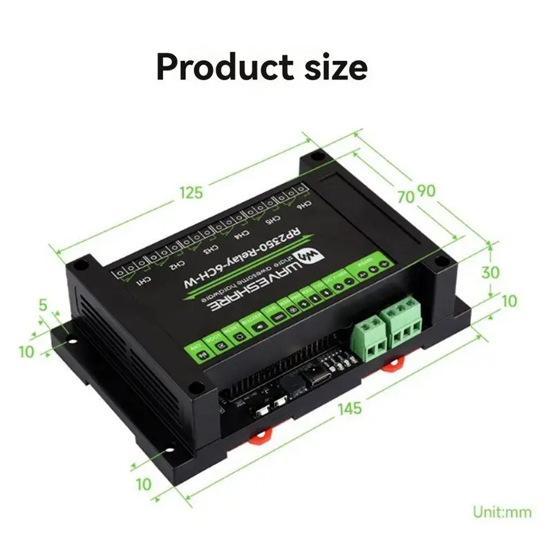 Waveshare Industrial Relay Controller 6-Channel For Raspberry Pi Pico 2 RP2350 With WIFI RS485 Isolation Protection