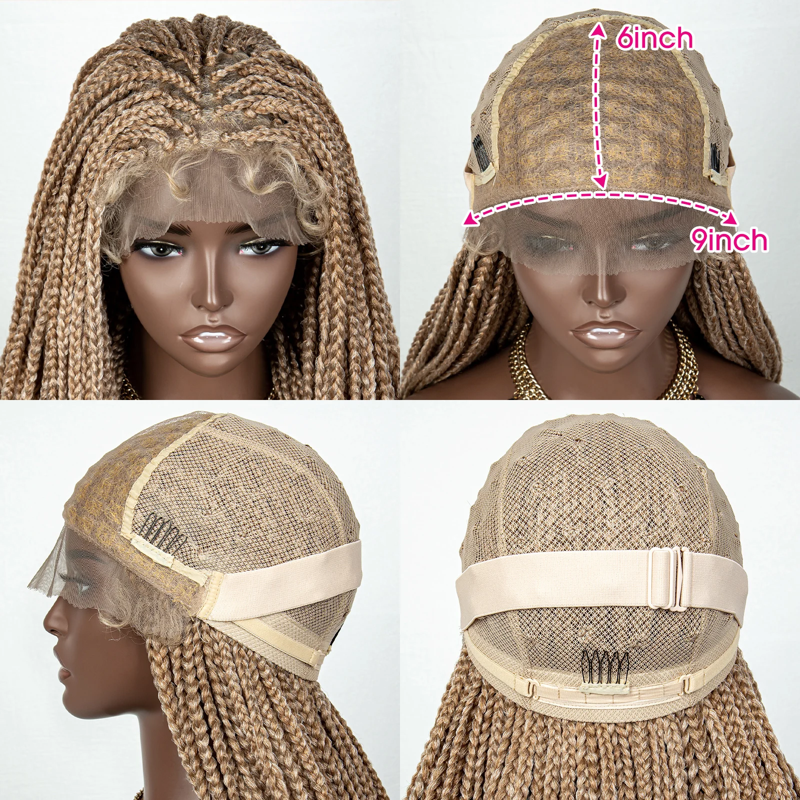 Peluca sintética trenzada con malla frontal para mujeres negras, pelo de bebé de 36 pulgadas, color rubio 613