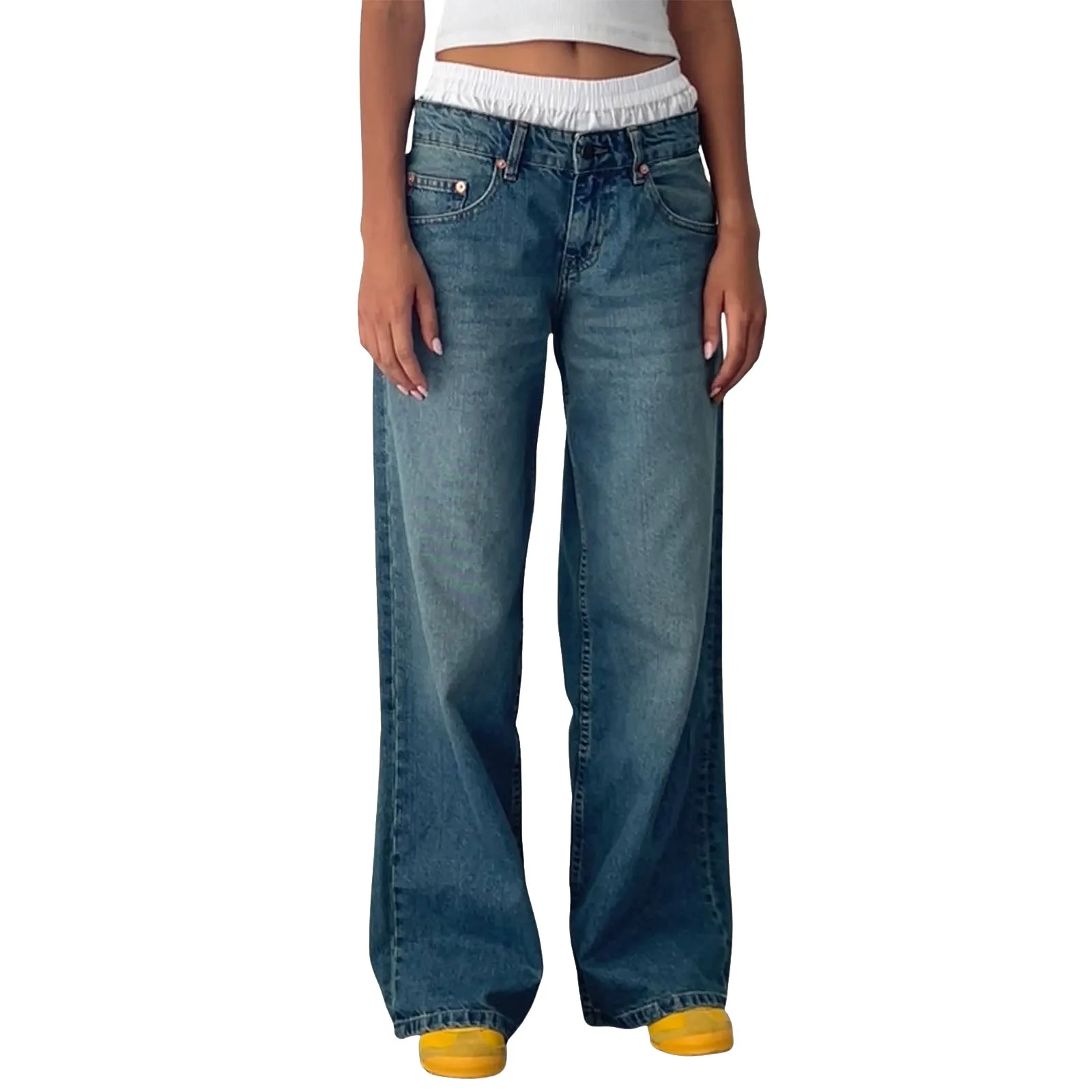 

2025 Women'S Pants Y2k Straight Leg Mid Waisted Jeans For Casual Hem Jeans Casual Pants pantalones de mujer