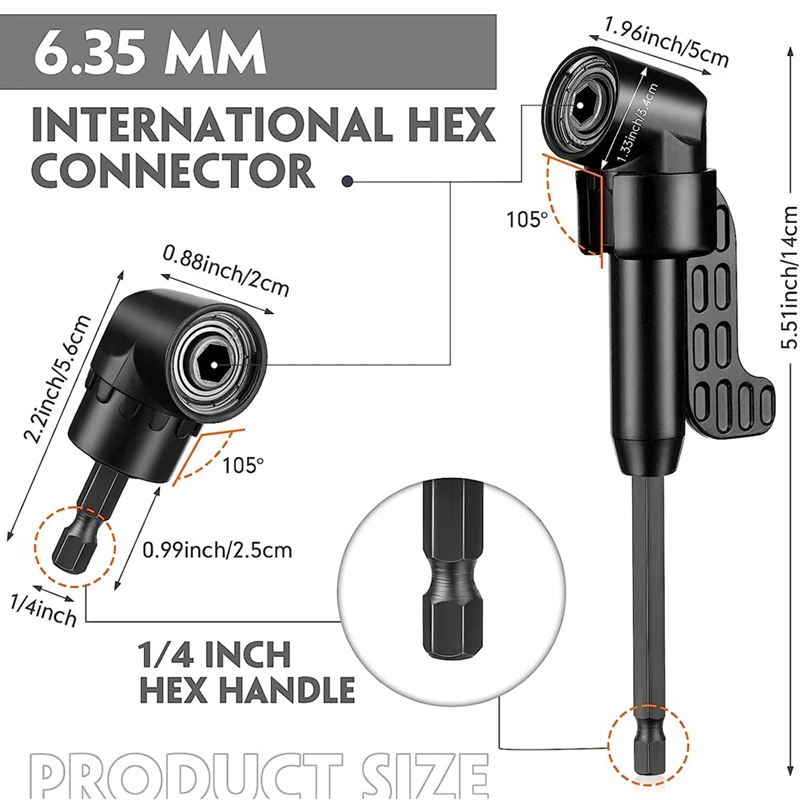 AA58 14 Pcs Flexible Drill Bit Extension Set 1/4 Inch Hex Bendable Drill Bit Extension 105 Right Angle Drill 90 Right Angle