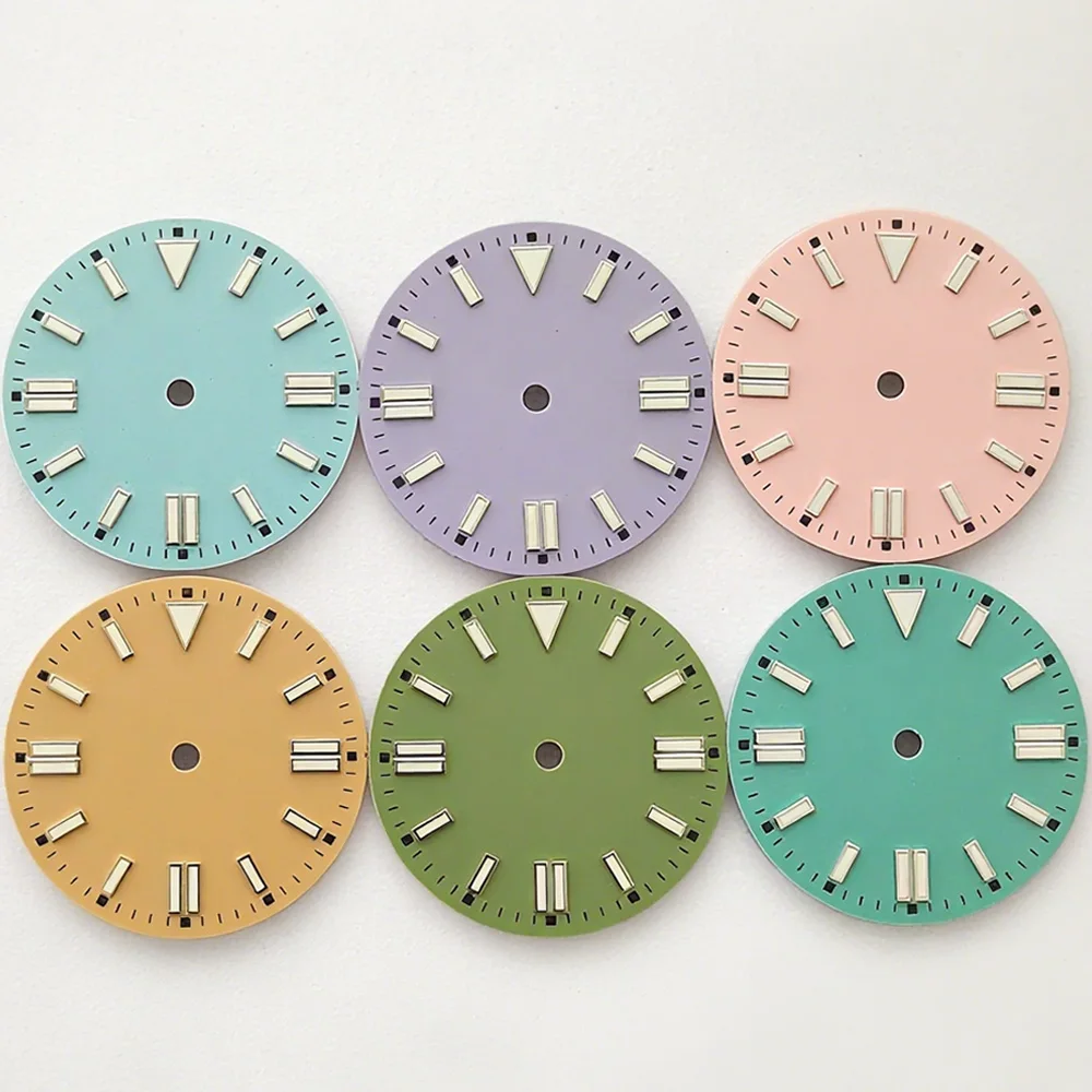 Quadrante dell'orologio opaco da 28,5 mm per NH35 NH36 8215 Sostituzione del movimento Quadrante luminoso verde Accessori per il quadrante dell'orologio