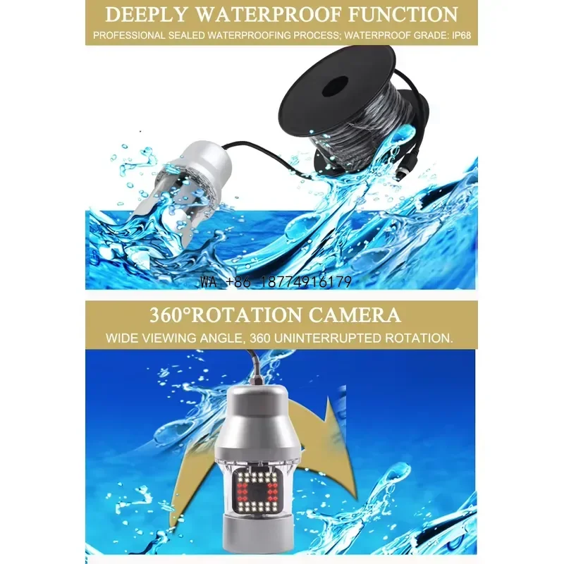 wmwmnu 1080P 9inch HD Fish Underwater 360 Degrees Rotating 670Ft Cable 42LEDs&IR Lights Waterproof IP68 Fish