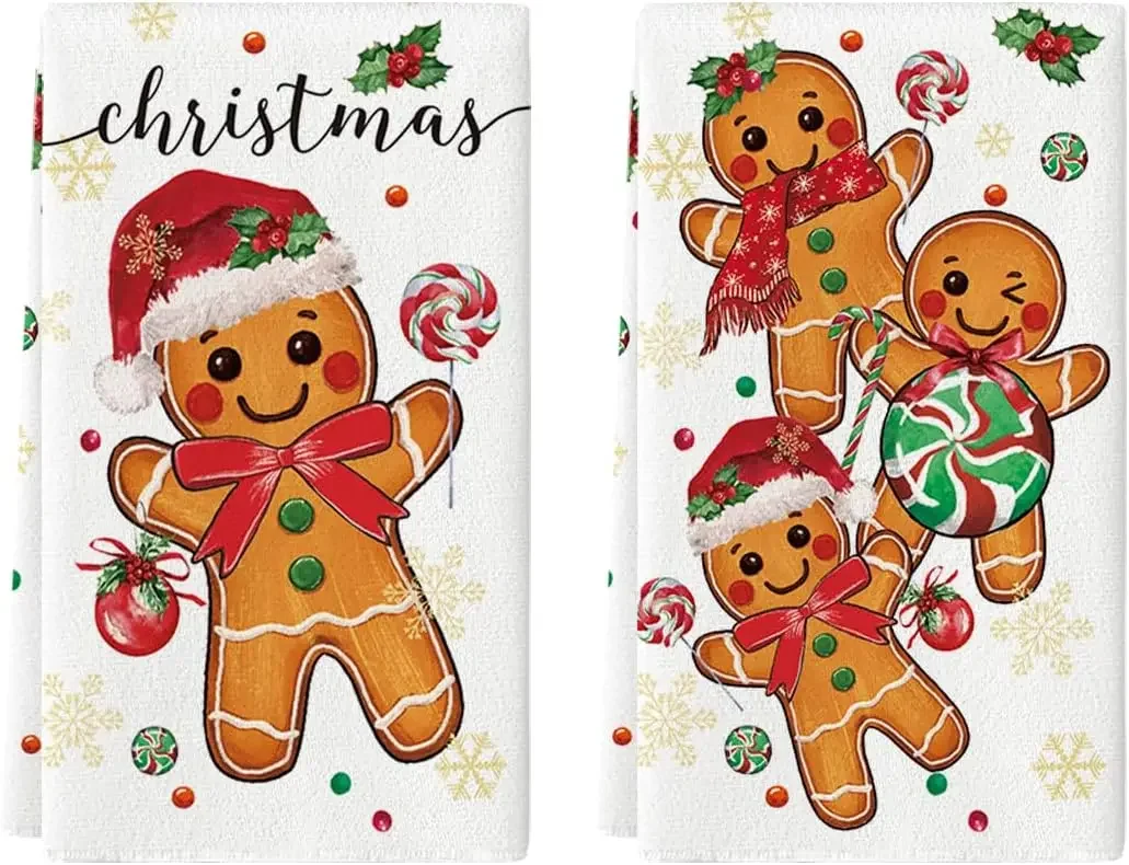 Christmas Gingerbread Snowflake Kitchen Dish Towels Cleaning Supplies Winter Xmas Kitchen Hand Towels Christmas Decorations