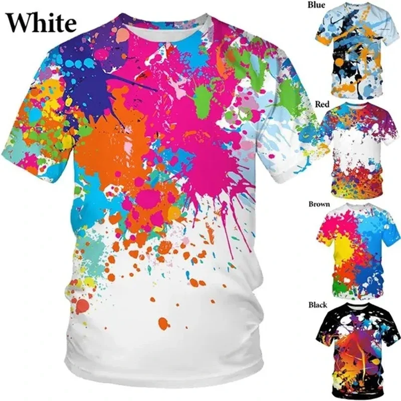 

łkę graffiti Paint 3D Koszulka z nadrukiem Letnia nowa moda męska Splash Ink Nowy top z krótkim rękawem Cool T Shirt Streetwear Baggy Tees