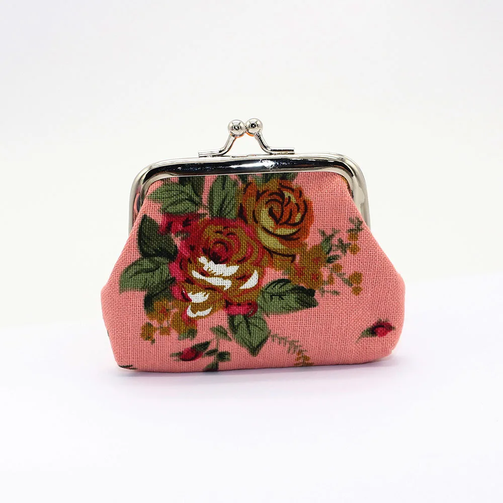 Mini monederos de lona con estampado de rosas Retro para mujer, billetera con broche para cambio de dinero, bolso de mano, bolso de mano de moda, nuevo