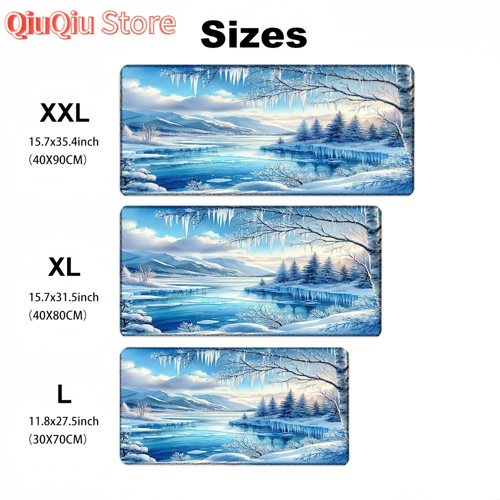 Grande azul cena de neve mouse pad xxl para jogos escritório casa durável borracha mesa para pc gamer escritório acessórios mesa