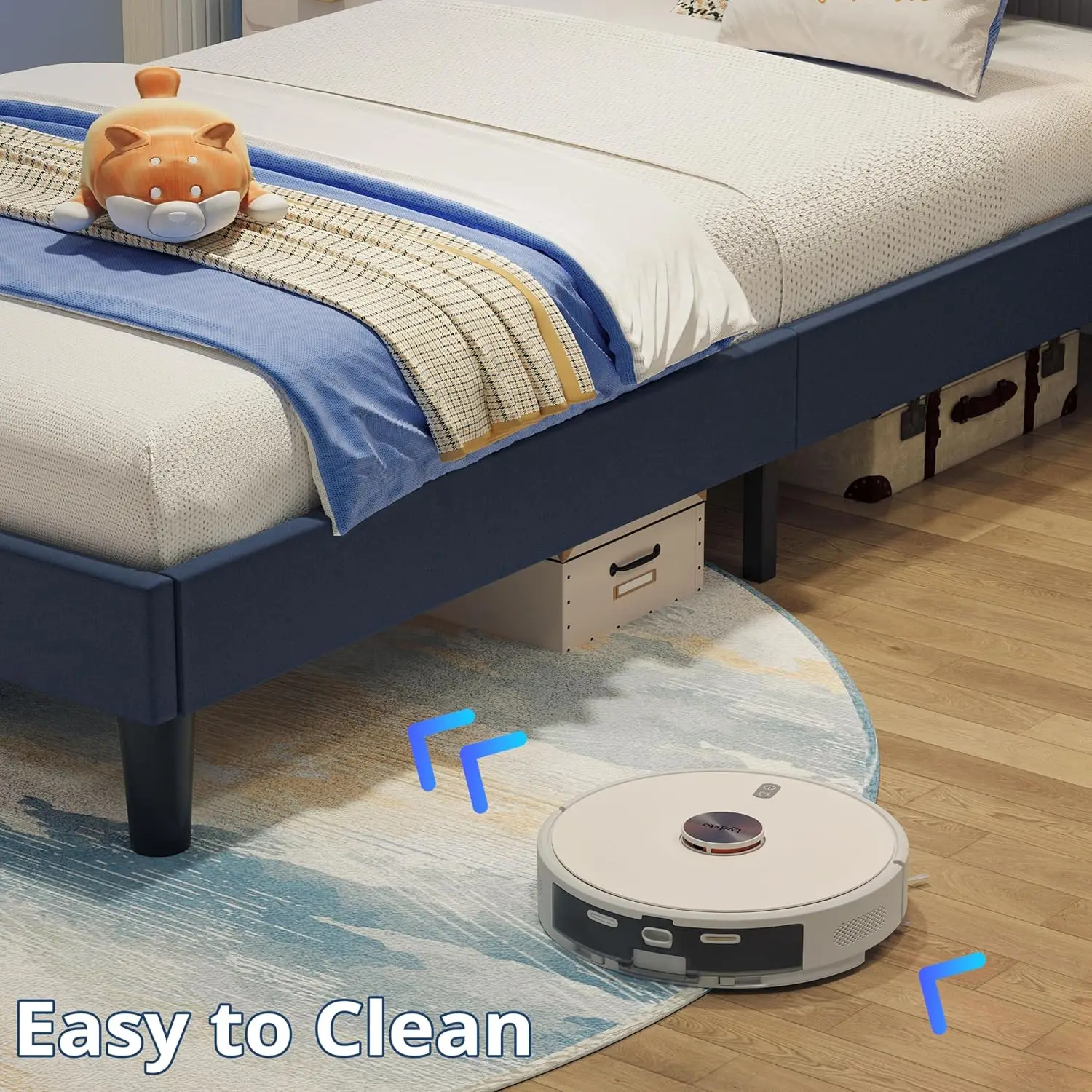 إطارات سرير LIKIMIO Twin / Twin XL مع لوح رأسي مضاء، سرير منجد حديث بمنصة كاما مزدوجة مع دعامات شديدة التحمل