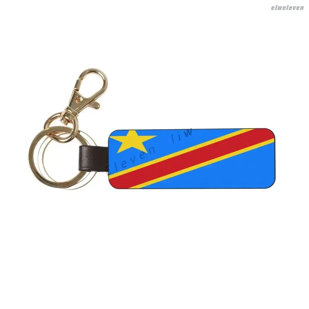 Democratic Republic Of Congo Flag Genuine Leather Car Keychain Universal Keychain Genuine Leather Keychain