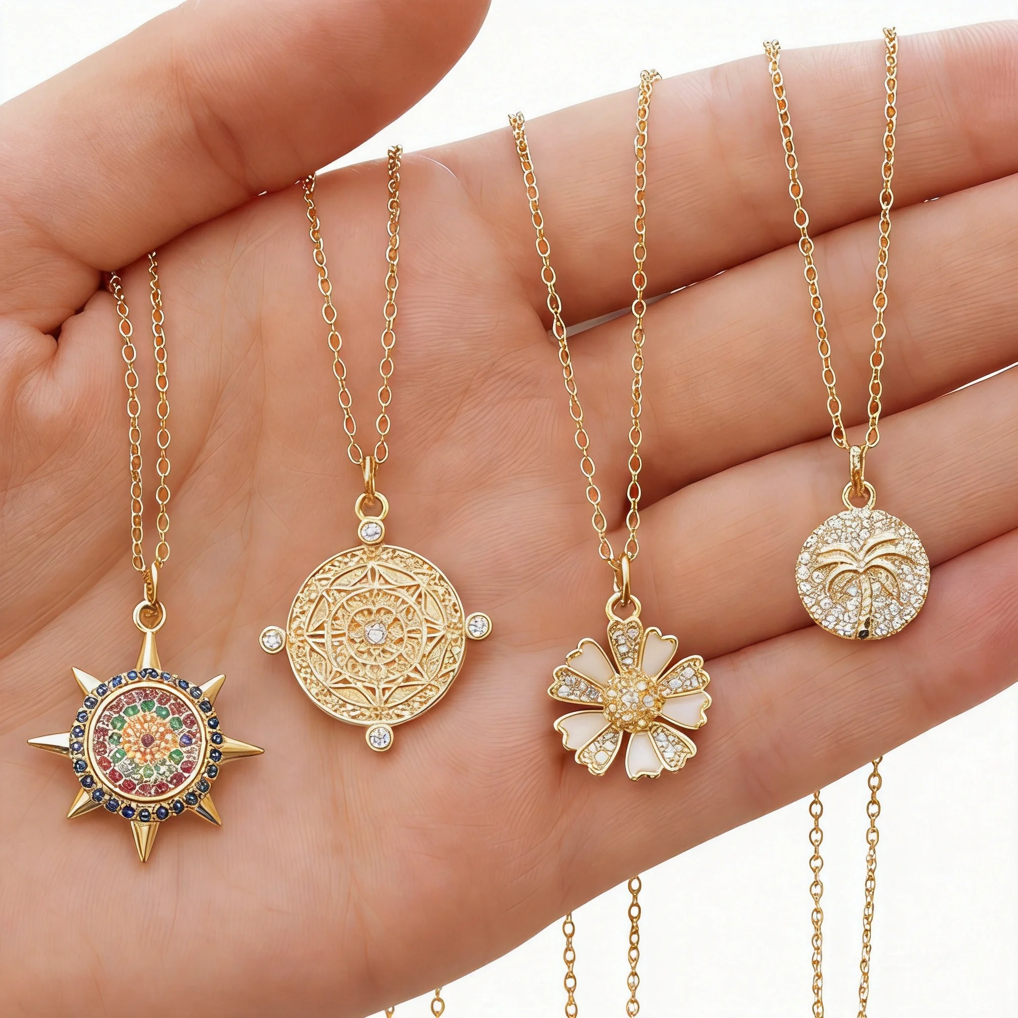 Lucky Chinese Style Auspicious Good Fortune Colorful Zircon Enamel Sun Flower Coconut Tree Pendant Gold Plated Clavicle Necklace