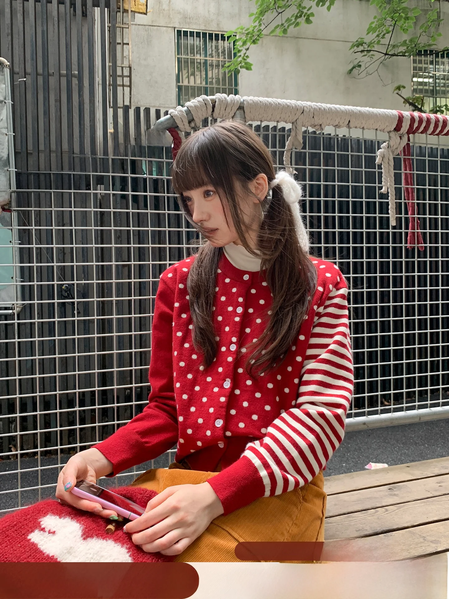 

Soft Texture Polka Dot Stripe Knitwear Women's Autumn New Sle Casual Double Zipper Long Sve round Ne Open Cardigan Top