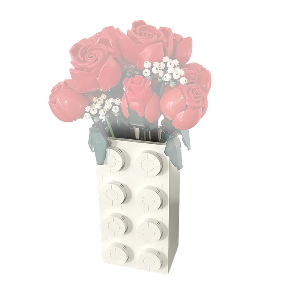 Gobricks moc modelo buquê de flores vaso rosa vaso tijolos bloco de construção brinquedos educativos presente decoração dia dos namorados