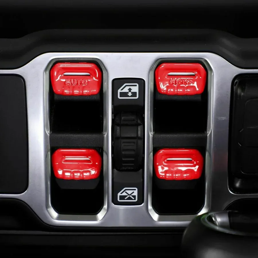 4x Car Car Window Control Switch Red Button Cover Auto Buttons Push Cover for Jeep Wrangler JL JT 2018+ Car Interior Accessories