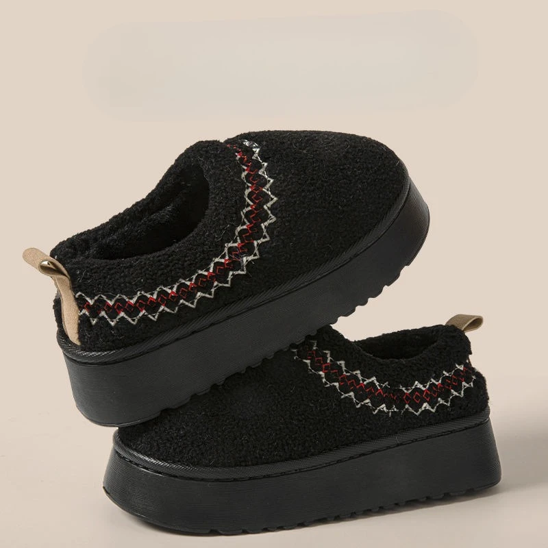 

Women's New Winter Fleece Lined Warm Vintage Furry Cotton Slippers Full Wrapped Sole Design Thick Heel Slip Resistant Home Decor