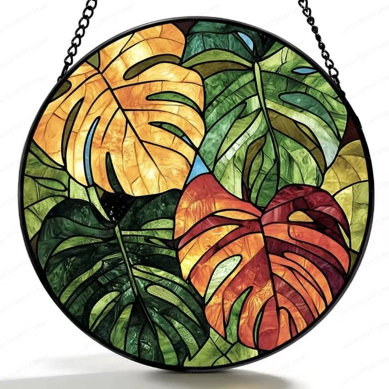 Amazon Colored Glass Banana Leaf Sun Catcher, for Home Window & Garden Decor, decor Use