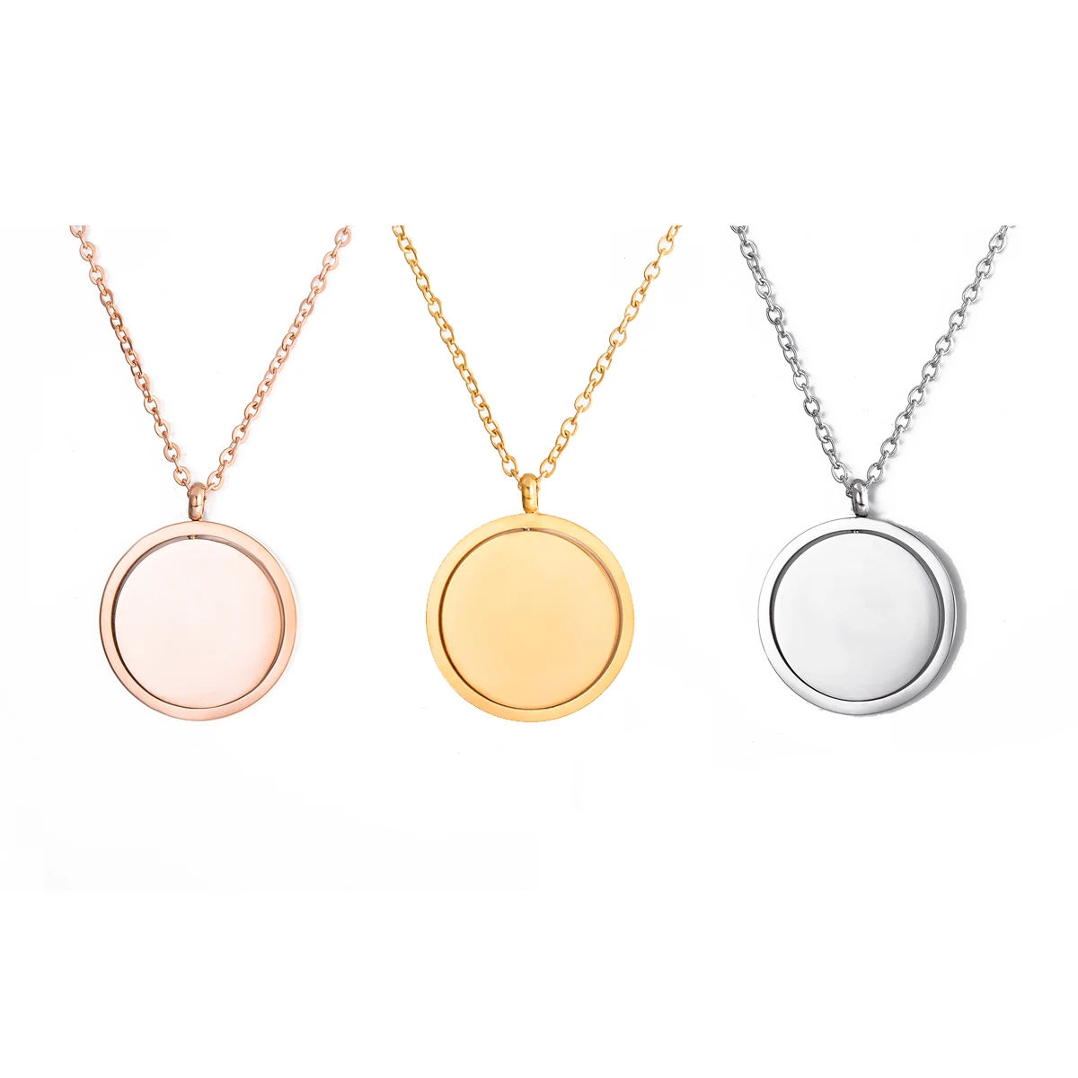 Stainless Steel Customizable Name Rotatable Round Pendant Necklaces for Men Women Mirror Polished Pendant Jewelry Gift