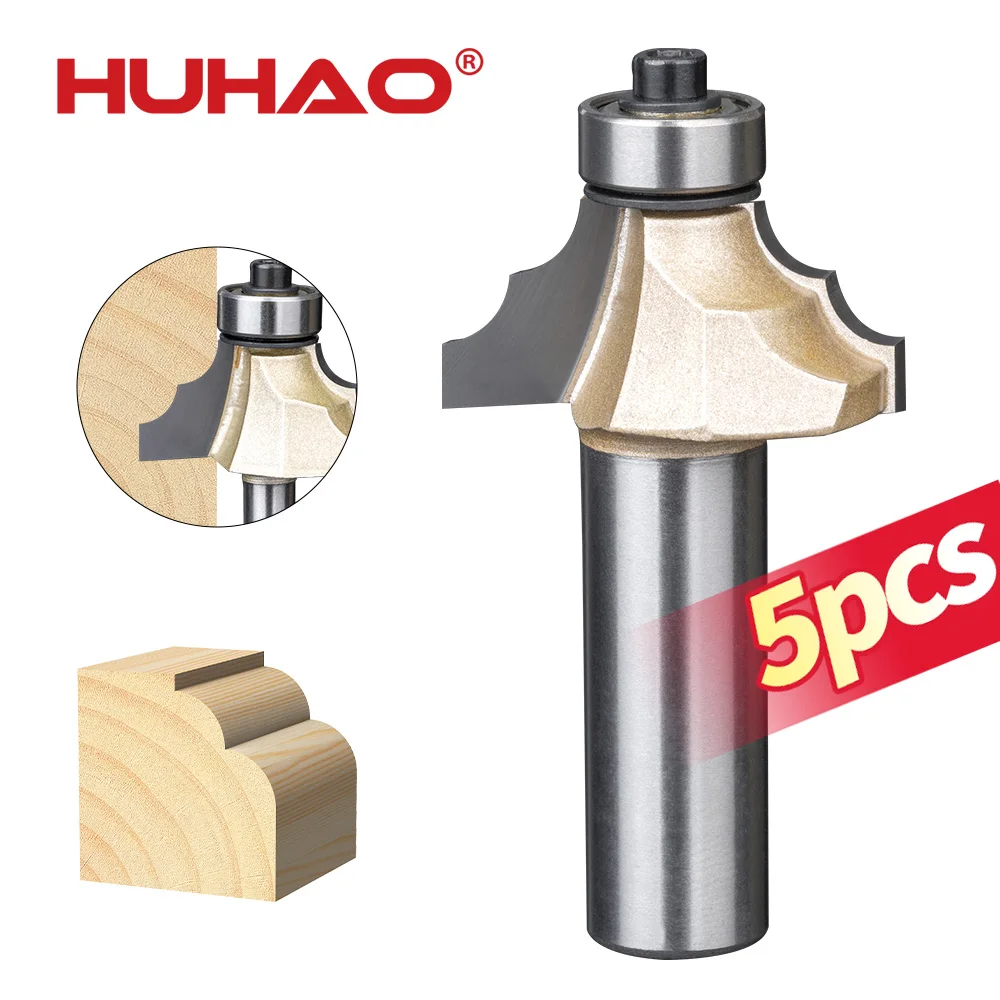 HUHAO 5PCS Double R Router Bit with Bearing 1/2