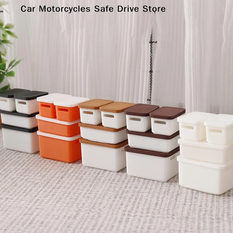 【CM】4Pcs 1/12 Dollhouse Miniature Food Storage Box Model Mini Storage Case With Cover Doll House Accessories Toy