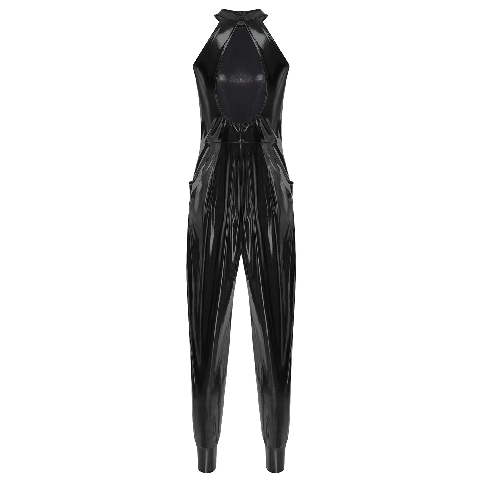 Hippie Disco Jazz Waltz Dance Performance Outfits Women Metallic Sleeveless Street Party Fashion Jumpsuit Club Rave Dance Wear