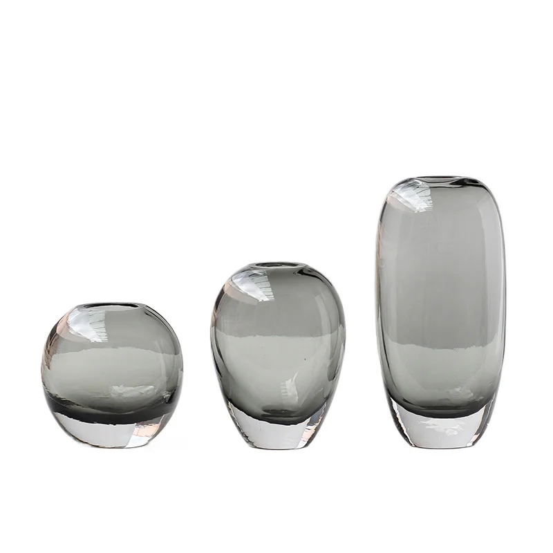 

Modern simple amber thick-bottomed bubble ball glass vase, model room, living room dining table decoration glass bottle