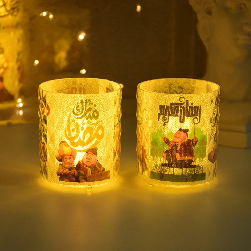 Ramadan Kareem Led a lume di candela Eid Mubarak Decorazione per la casa Bomboniere musulmane islamiche Fornitura Eid Al-Fitr Ornamenti Lanterna