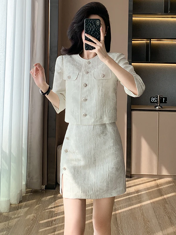 

Elegant High-End Fashion Set Women's Autumn Little Fragrance Style Outerwear Cardigan Vest Dress Two-Piece Set Office Wear