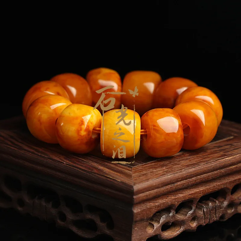 Business gift with barrel beads, stylish for both men and women, second-generation amber old honey wax bracelet