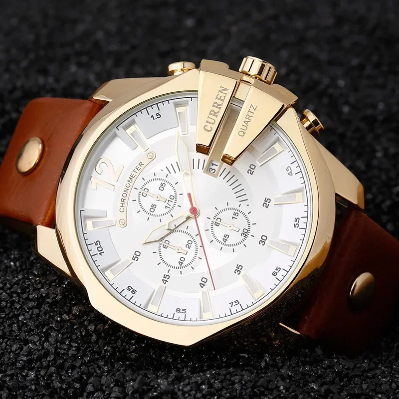 Curren 8176 Men Watches Top Brand Luxury Gold Male Watch Fashion Leather Strap Outdoor Casual Sport Wristwatch with Big Dial