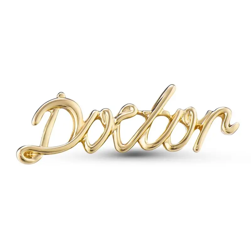 Harong Doctor Nameplate Brooch Simple Medical Profession Gold Plated Letter Lapel Pin Badge for Medical Student Teacher