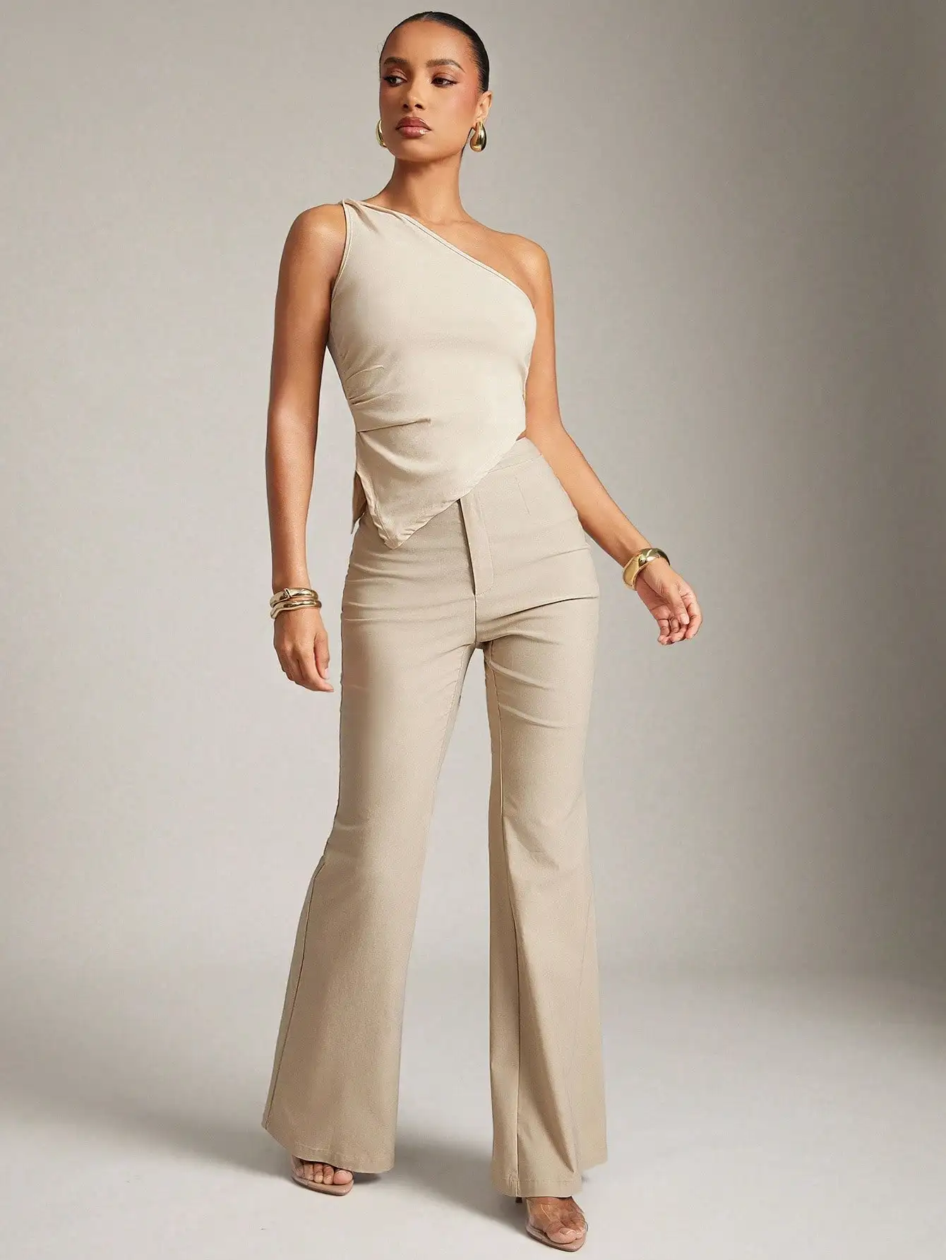 

High Waist Flare Leg Trousers For Women Solid Elegant Office Casual Vintage Workwear