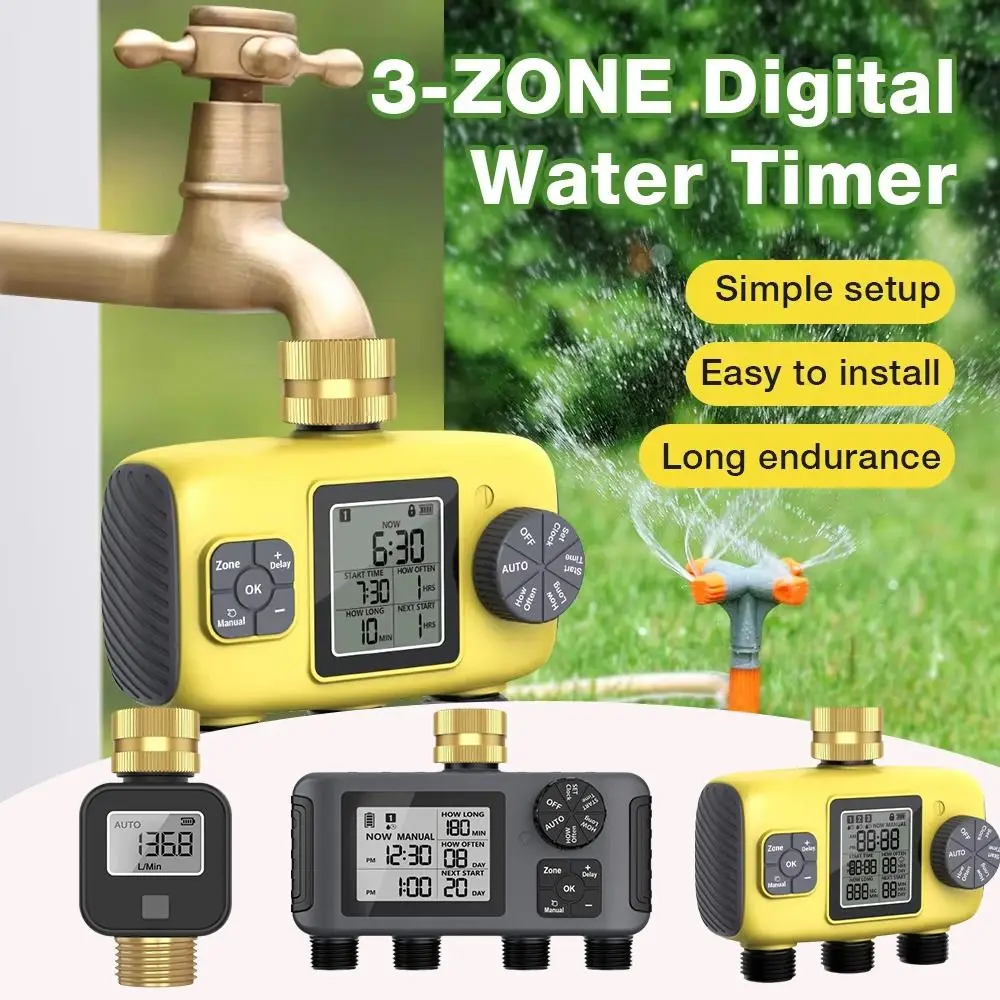 IPX5 Waterproof Digital Water Flow Meter LCD Display Accurate Water Consumption Test Meter Movable Joint Brass Inlet