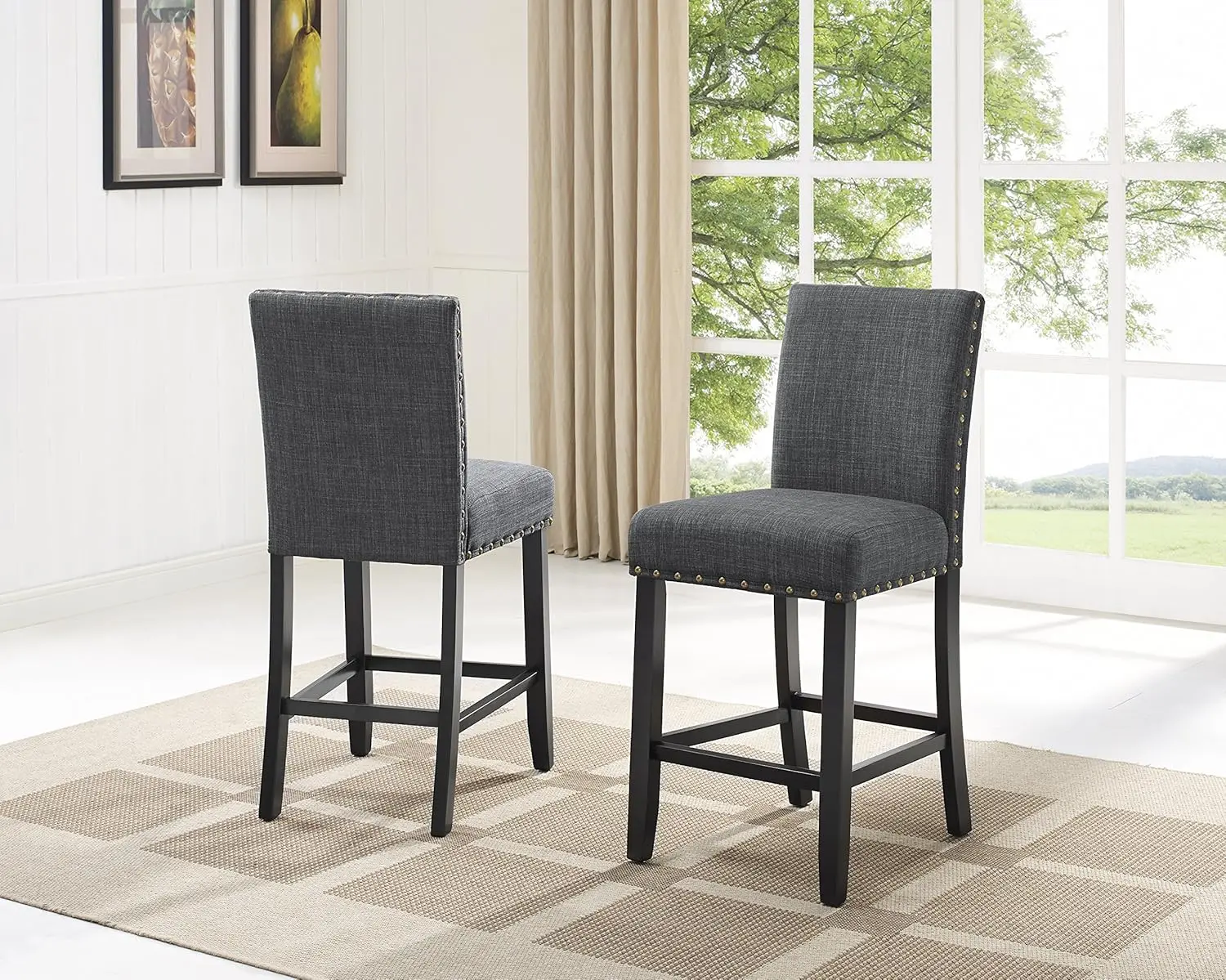 

Biony Gray Fabric Counter Height Stools with Nailhead Trim, Set of 2